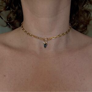Handmade goldplated choker featuring vintage 14kt gold sapphire pendant
